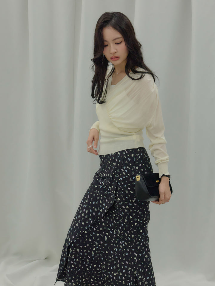 【Essential】Wrap design satin mermaid skirt