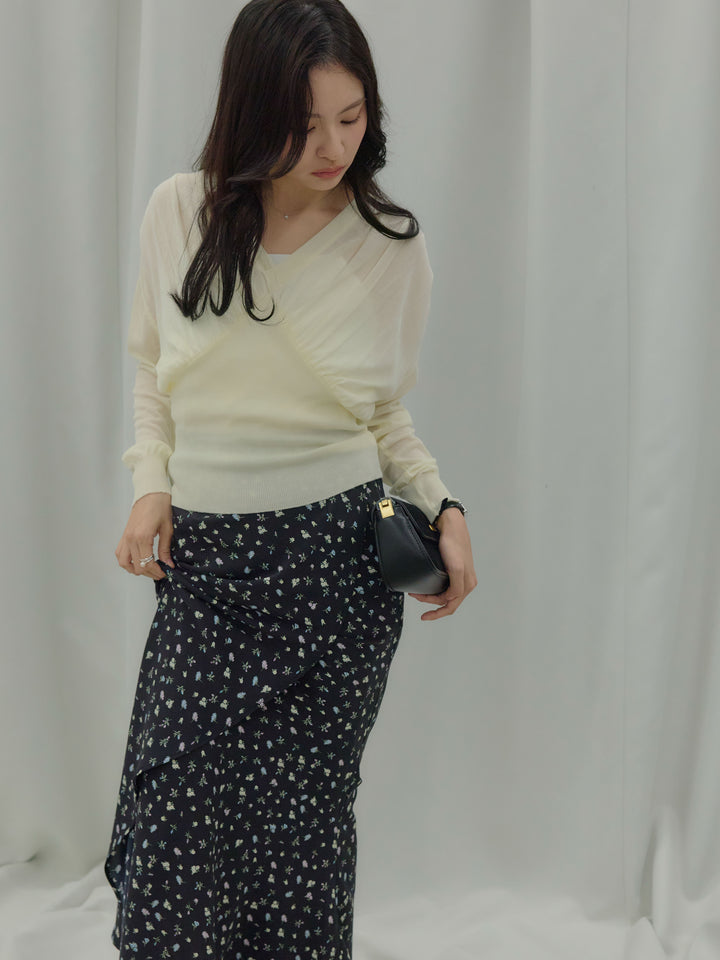 【Essential】Wrap design satin mermaid skirt