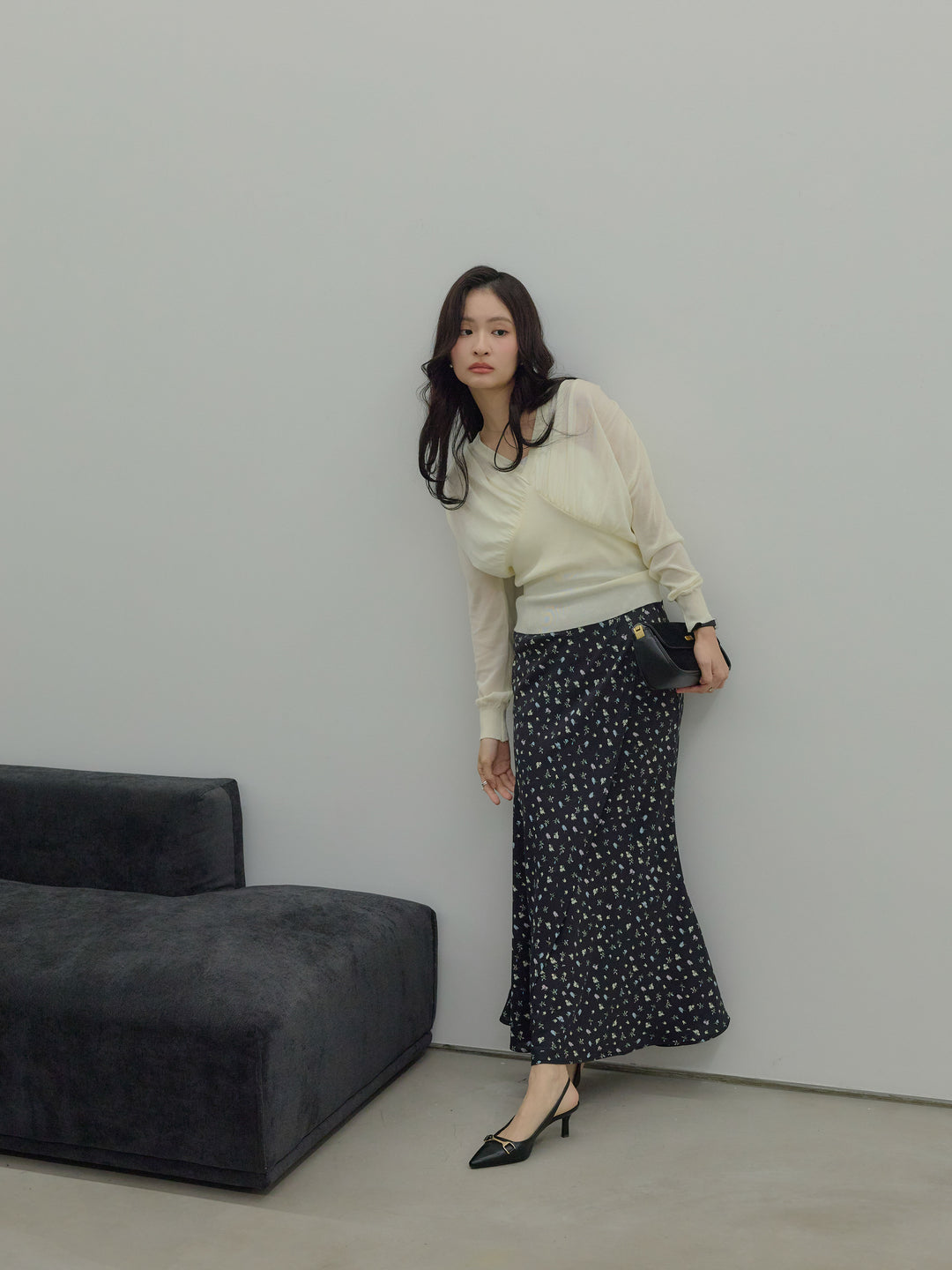 【Essential】Wrap design satin mermaid skirt