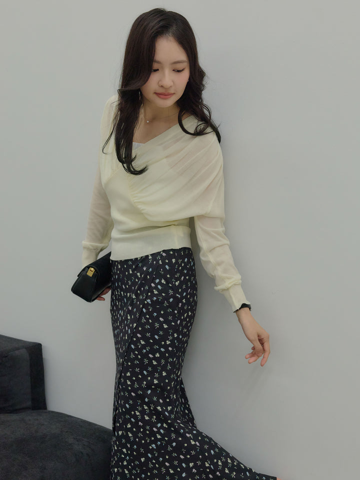 【Essential】Wrap design satin mermaid skirt