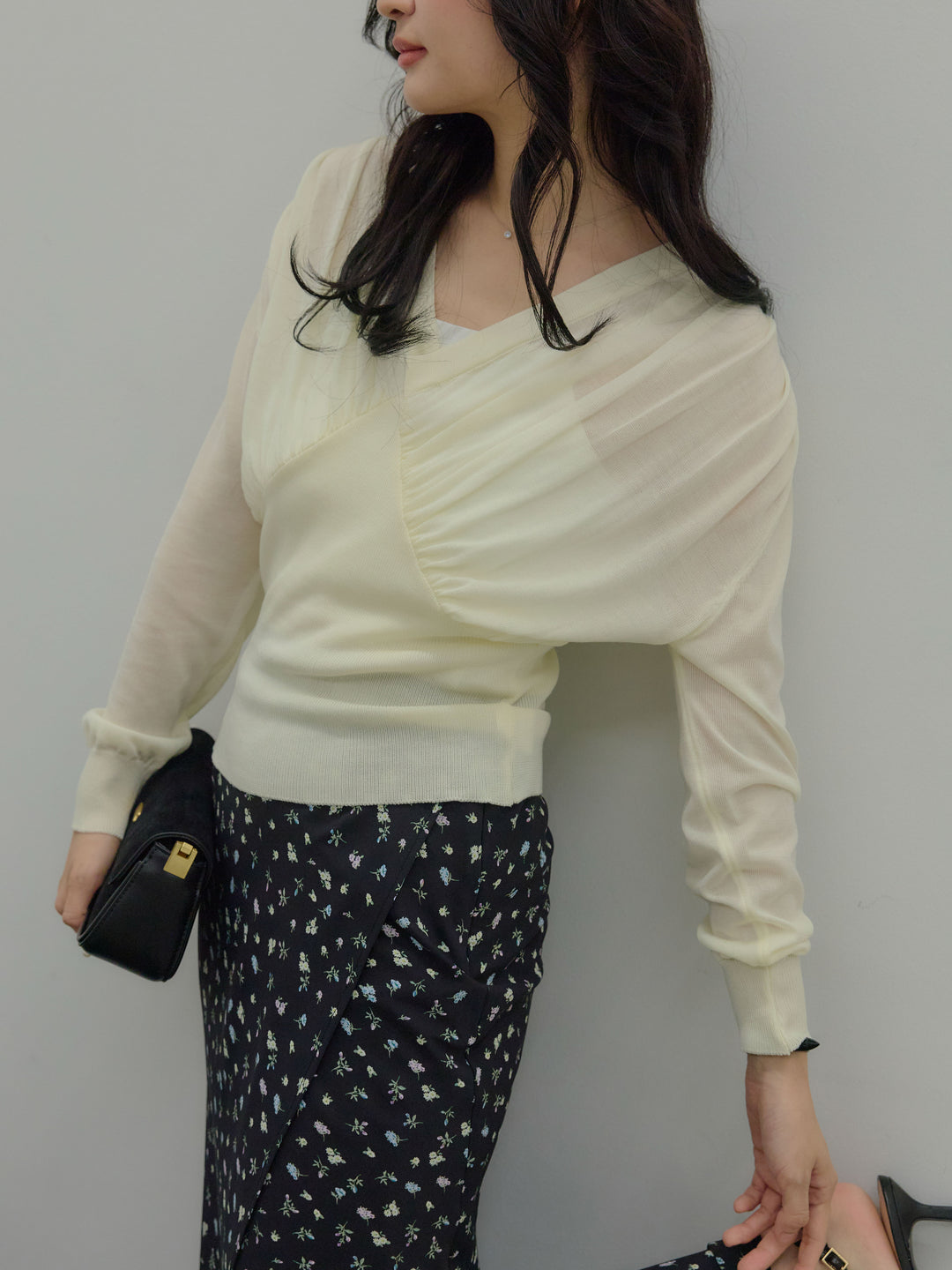 【Essential】Wrap design satin mermaid skirt