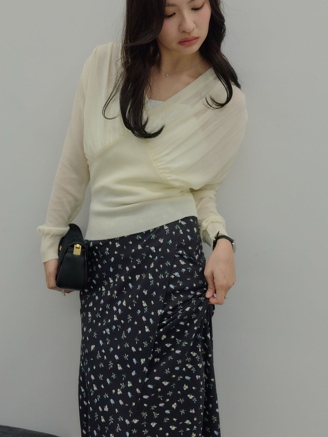 【Essential】Wrap design satin mermaid skirt