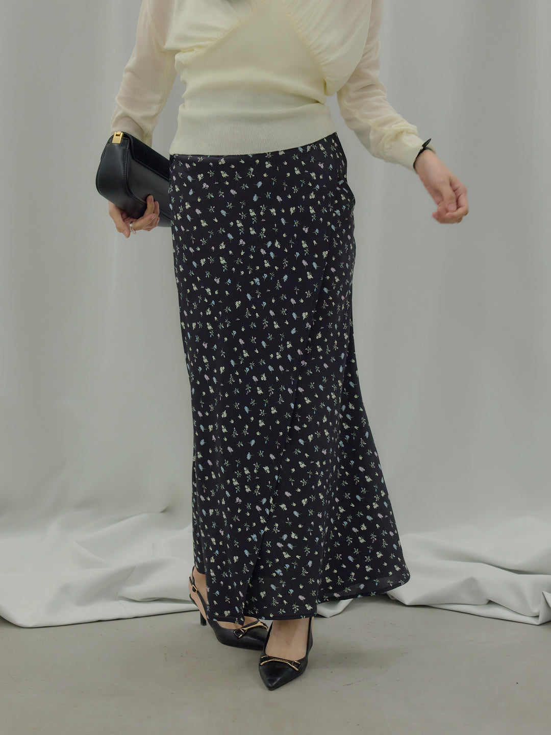 【SET】【Essential】Back open satin camisole dress+【Essential】Wrap design satin mermaid skirt(2set)