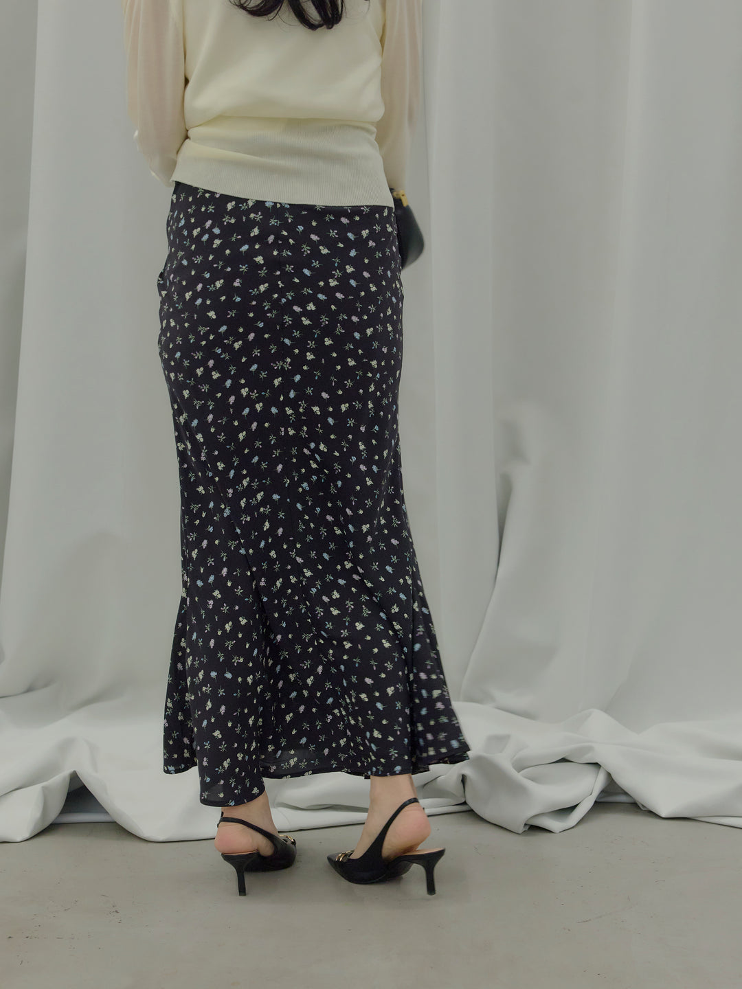 【SET】【Essential】Back open satin camisole dress+【Essential】Wrap design satin mermaid skirt(2set)