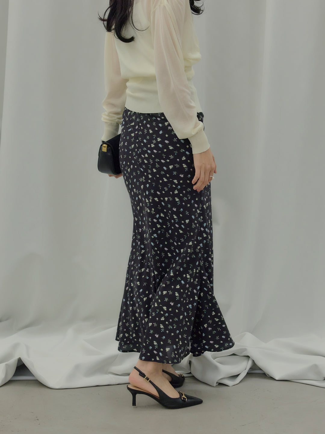 【SET】【Essential】Back open satin camisole dress+【Essential】Wrap design satin mermaid skirt(2set)