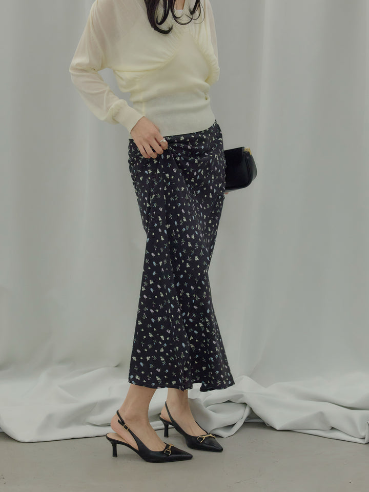 【Essential】Wrap design satin mermaid skirt