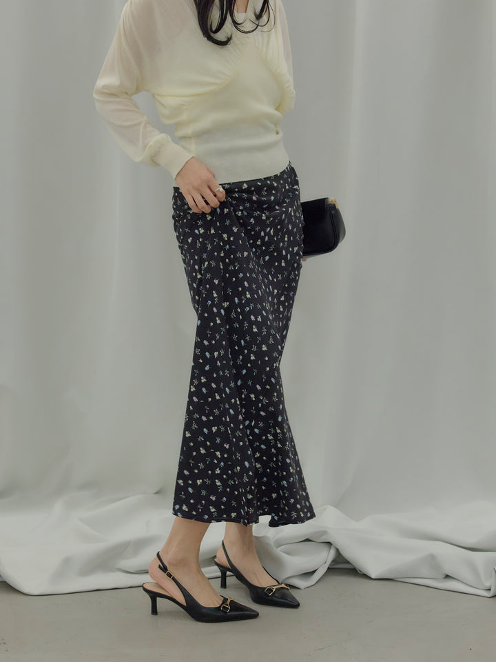 【SET】【Essential】Back open satin camisole dress+【Essential】Wrap design satin mermaid skirt(2set)