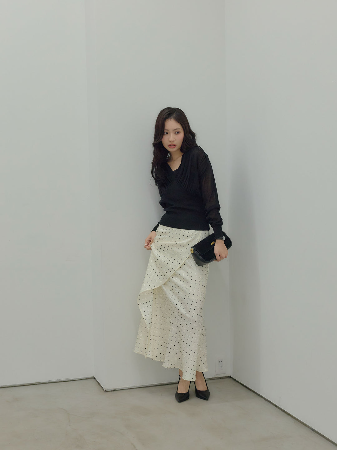 【Essential】Wrap design satin mermaid skirt