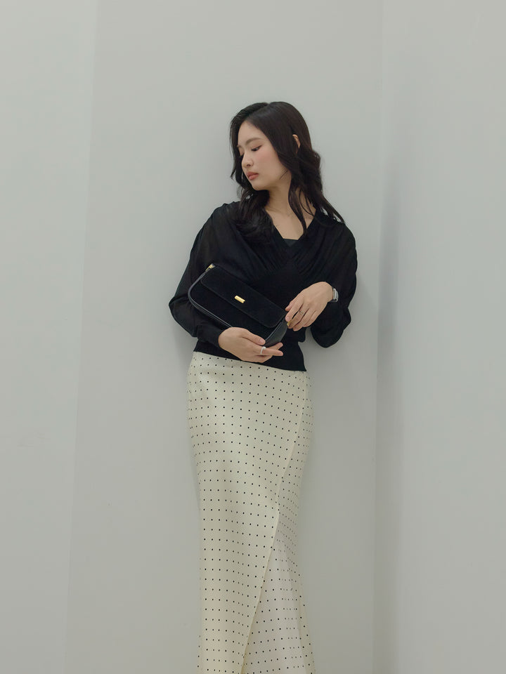 【Essential】Wrap design satin mermaid skirt