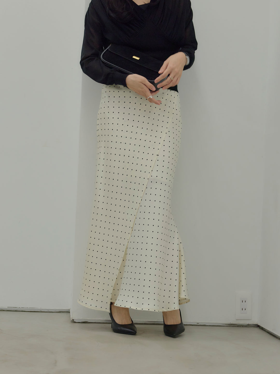 【SET】【Essential】Back open satin camisole dress+【Essential】Wrap design satin mermaid skirt(2set)