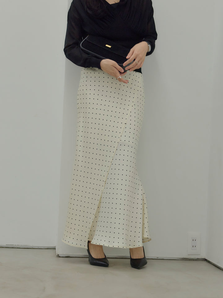 【SET】【Essential】Back open satin camisole dress+【Essential】Wrap design satin mermaid skirt(2set)