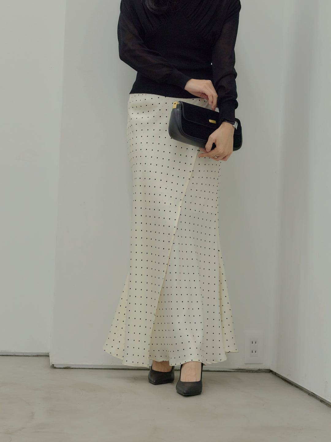 【SET】【Essential】Back open satin camisole dress+【Essential】Wrap design satin mermaid skirt(2set)