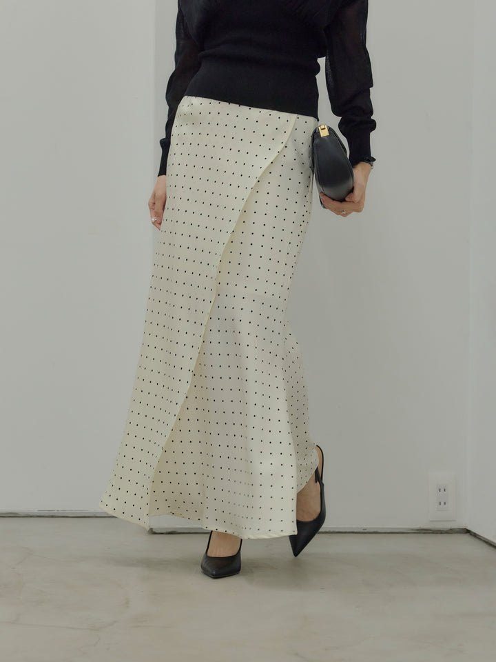 【SET】【Essential】Back open satin camisole dress+【Essential】Wrap design satin mermaid skirt(2set)