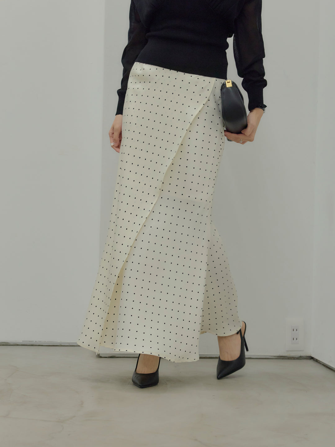 【SET】【Essential】Back open satin camisole dress+【Essential】Wrap design satin mermaid skirt(2set)