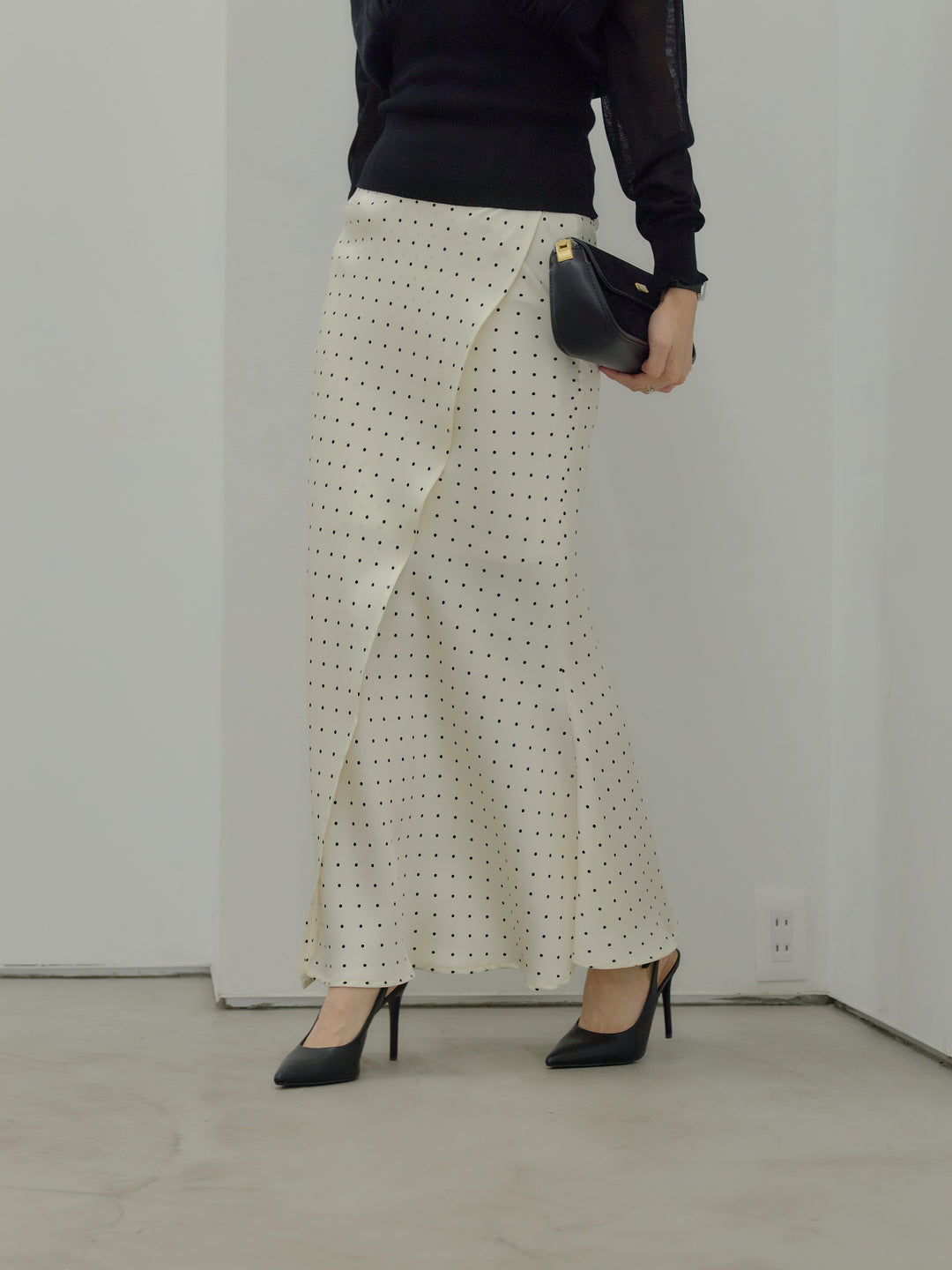 【SET】【Essential】Back open satin camisole dress+【Essential】Wrap design satin mermaid skirt(2set)