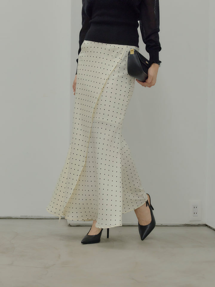 【SET】【Essential】Back open satin camisole dress+【Essential】Wrap design satin mermaid skirt(2set)