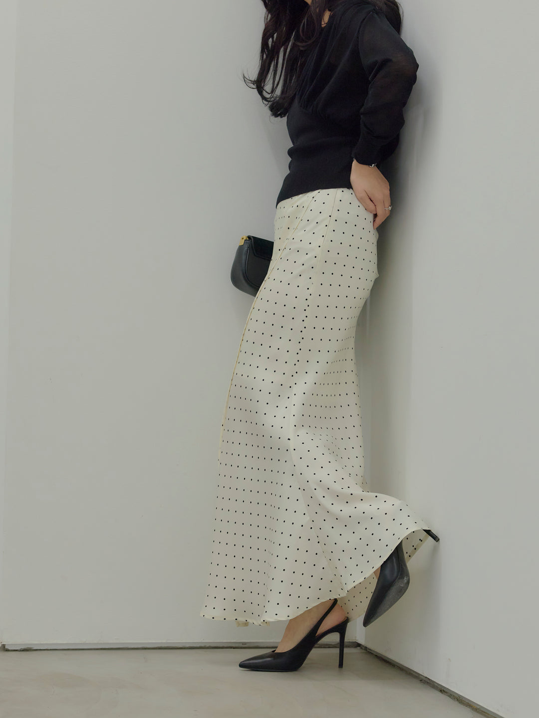 【SET】【Essential】Back open satin camisole dress+【Essential】Wrap design satin mermaid skirt(2set)