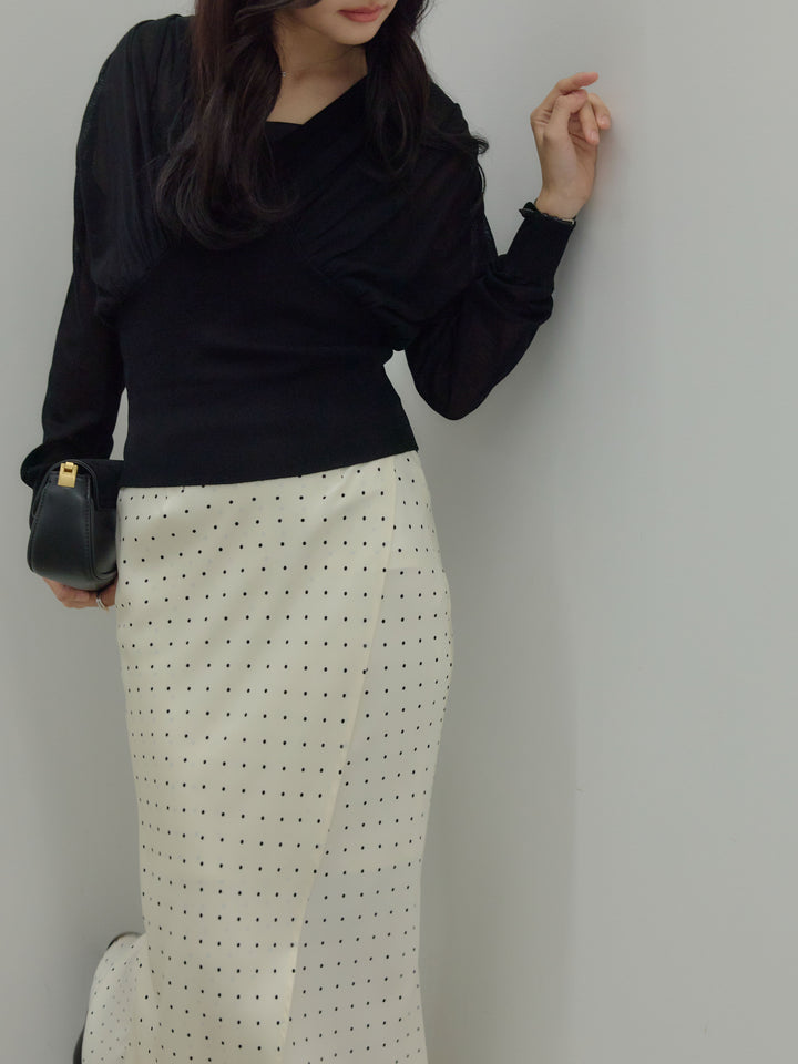 【Essential】Wrap design satin mermaid skirt