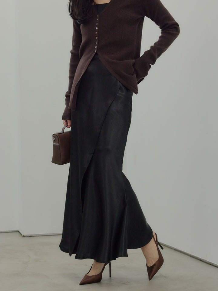 【Essential】Wrap design satin mermaid skirt
