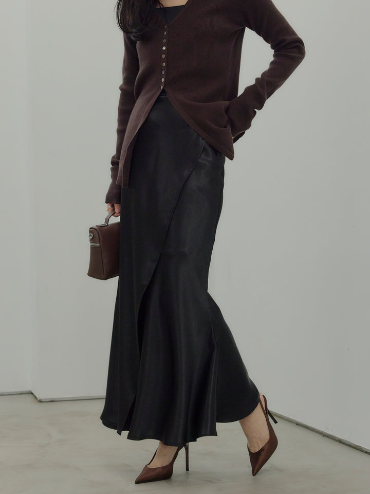 【SET】【Essential】Back open satin camisole dress+【Essential】Wrap design satin mermaid skirt(2set)