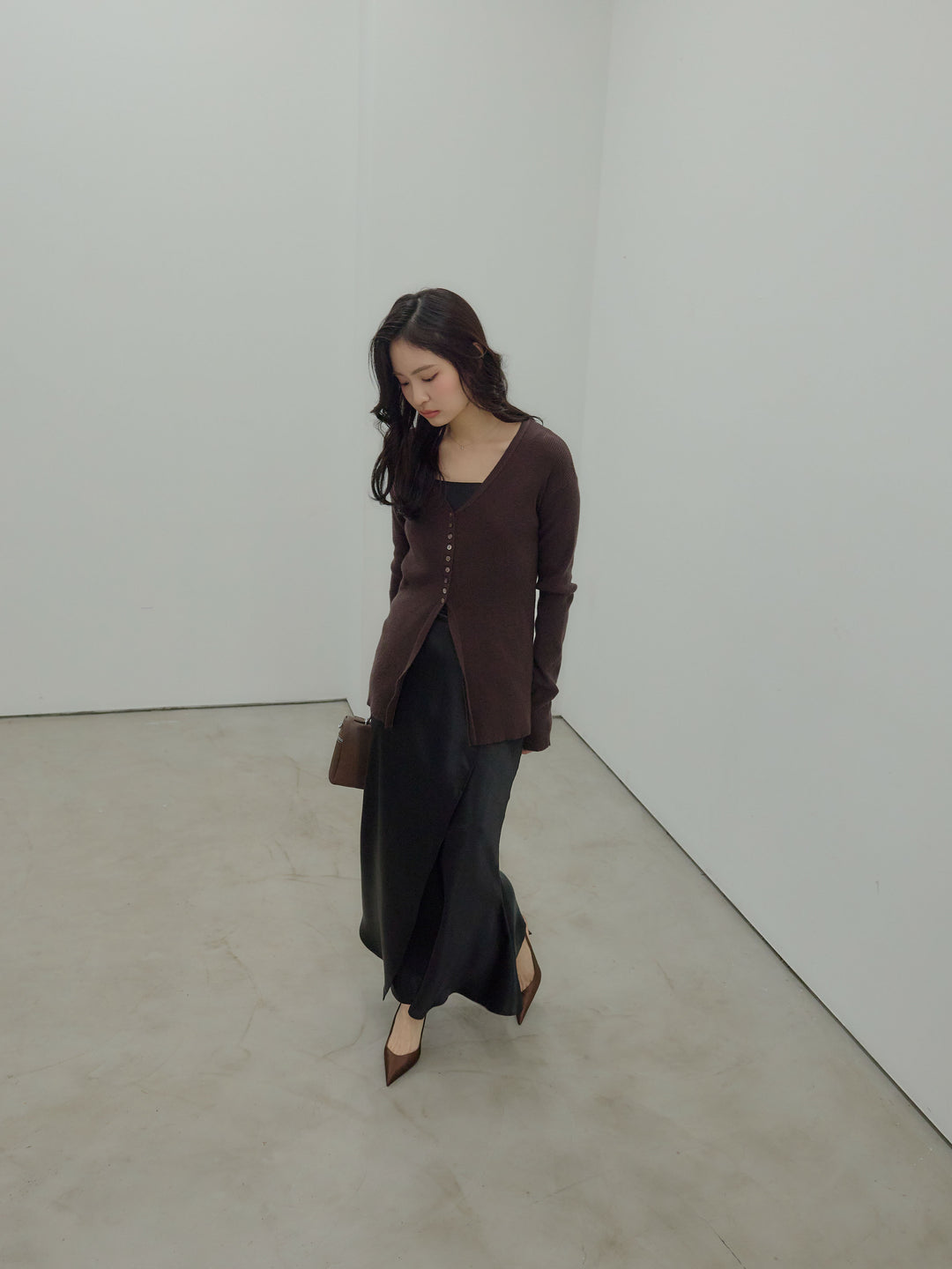 【Essential】Wrap design satin mermaid skirt