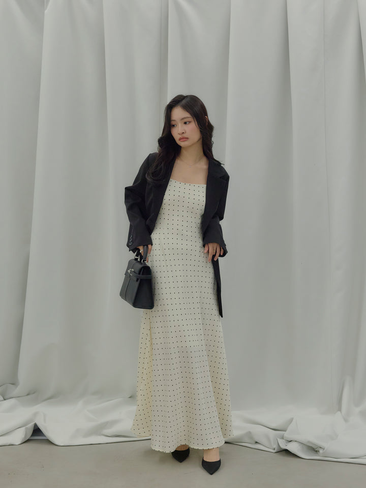 【Essential】Back open satin camisole dress