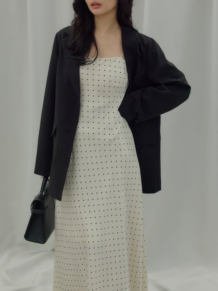 【Essential】Back open satin camisole dress