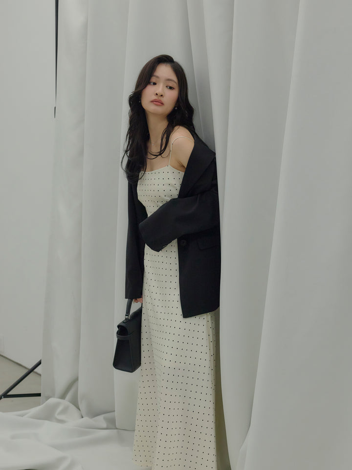 【Essential】Back open satin camisole dress