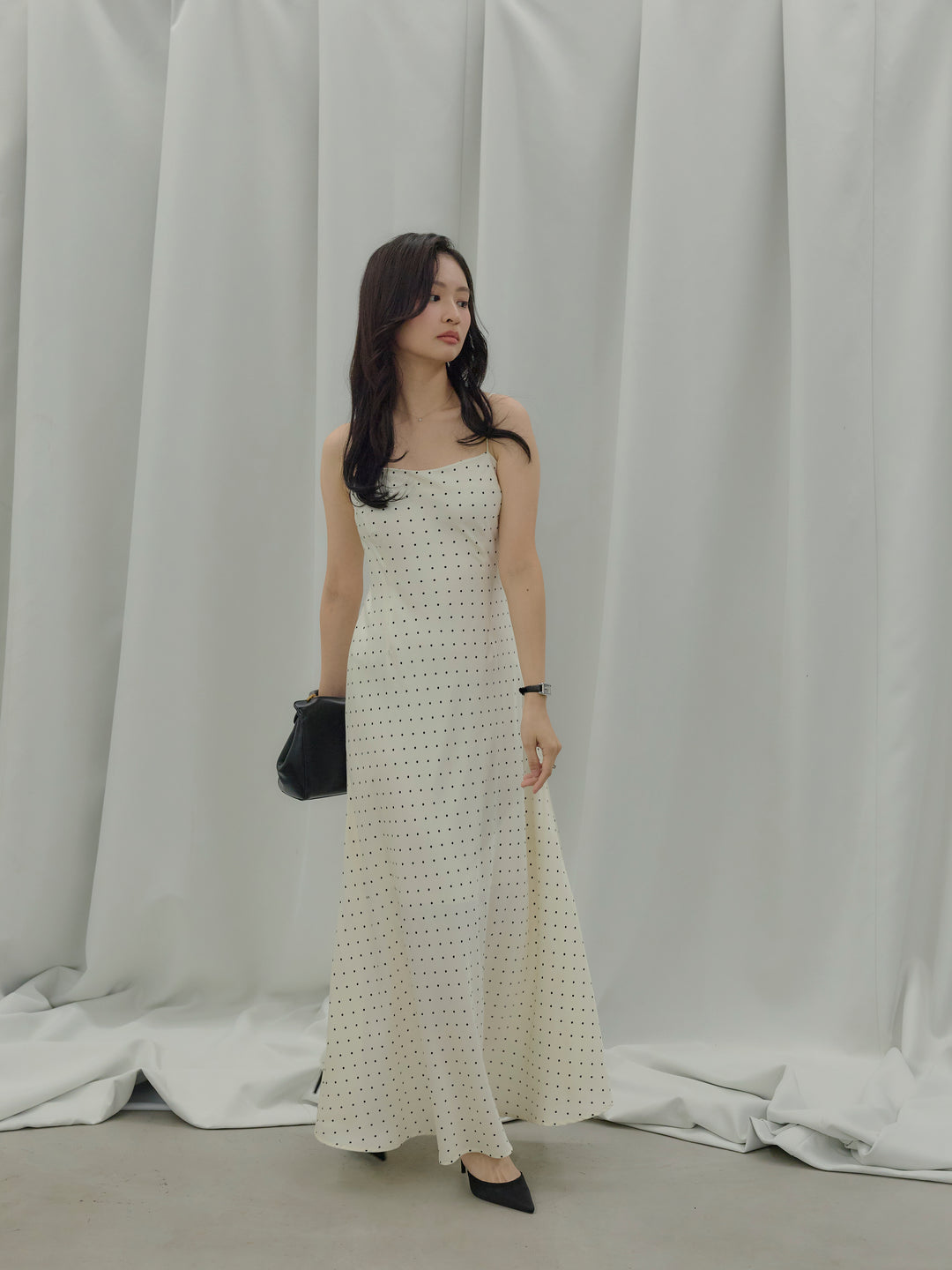 【SET】【Essential】Back open satin camisole dress+【Essential】Wrap design satin mermaid skirt(2set)