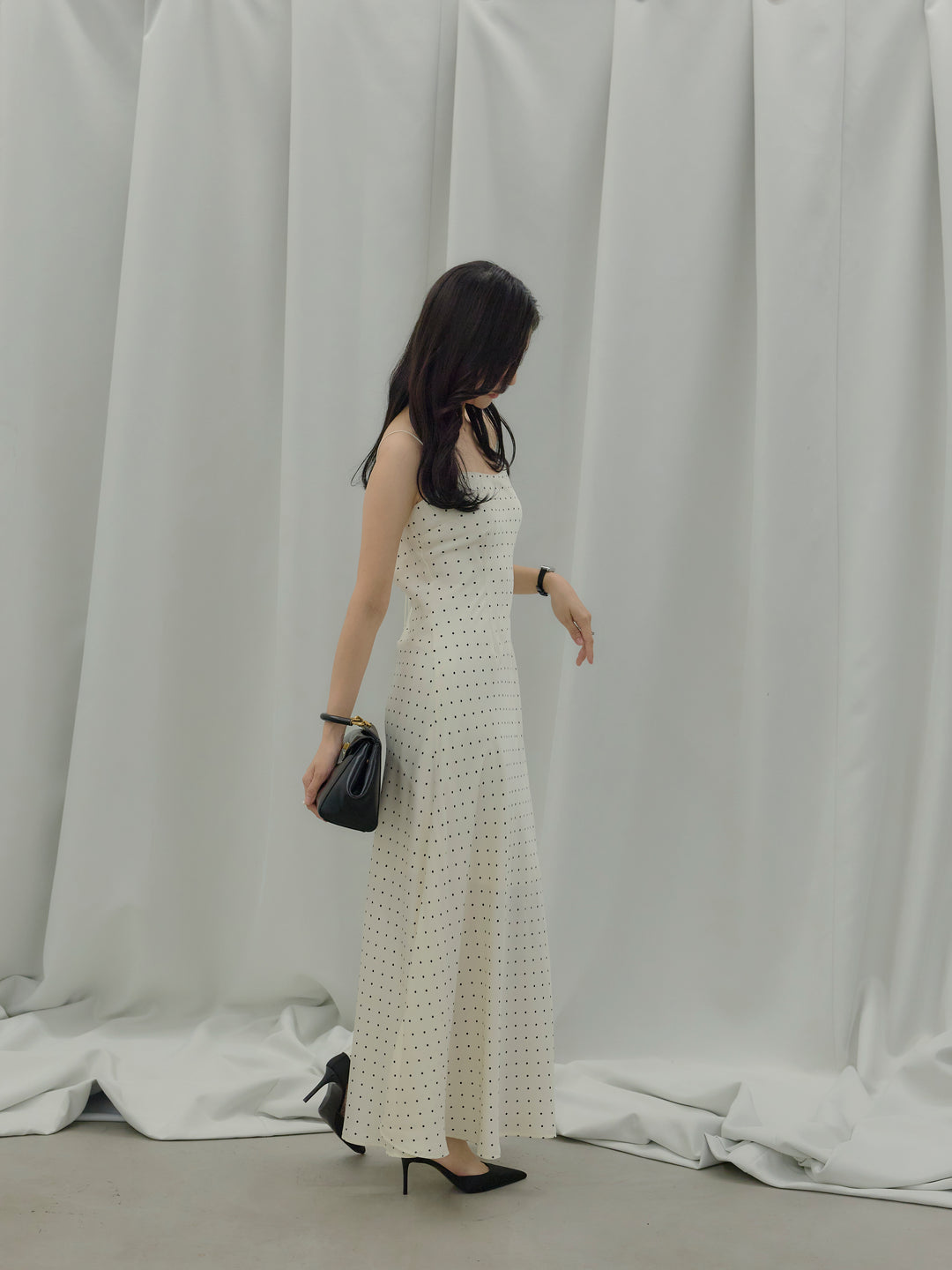 【SET】【Essential】Back open satin camisole dress+【Essential】Wrap design satin mermaid skirt(2set)