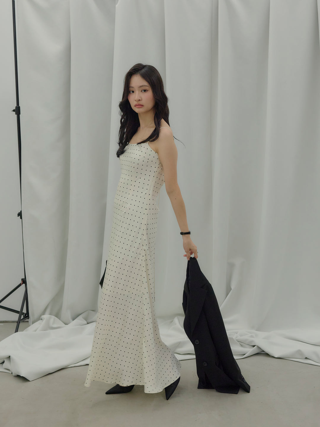 【SET】【Essential】Back open satin camisole dress+【Essential】Wrap design satin mermaid skirt(2set)