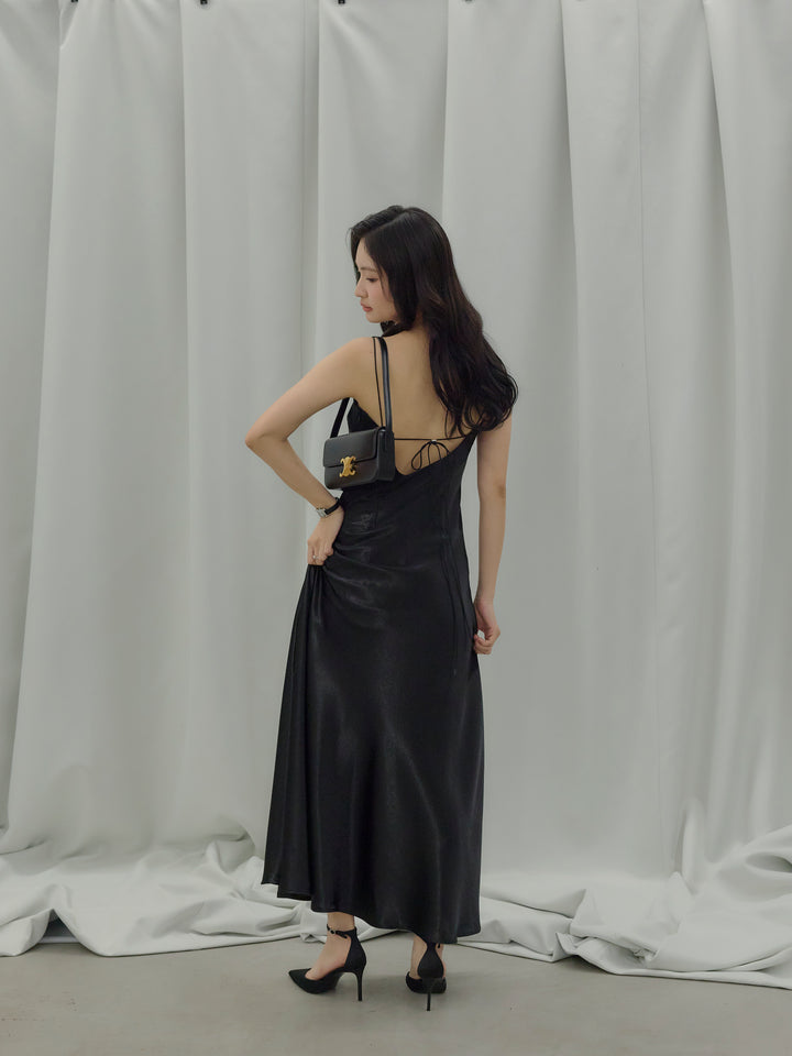 【SET】【Essential】Back open satin camisole dress+【Essential】Wrap design satin mermaid skirt(2set)