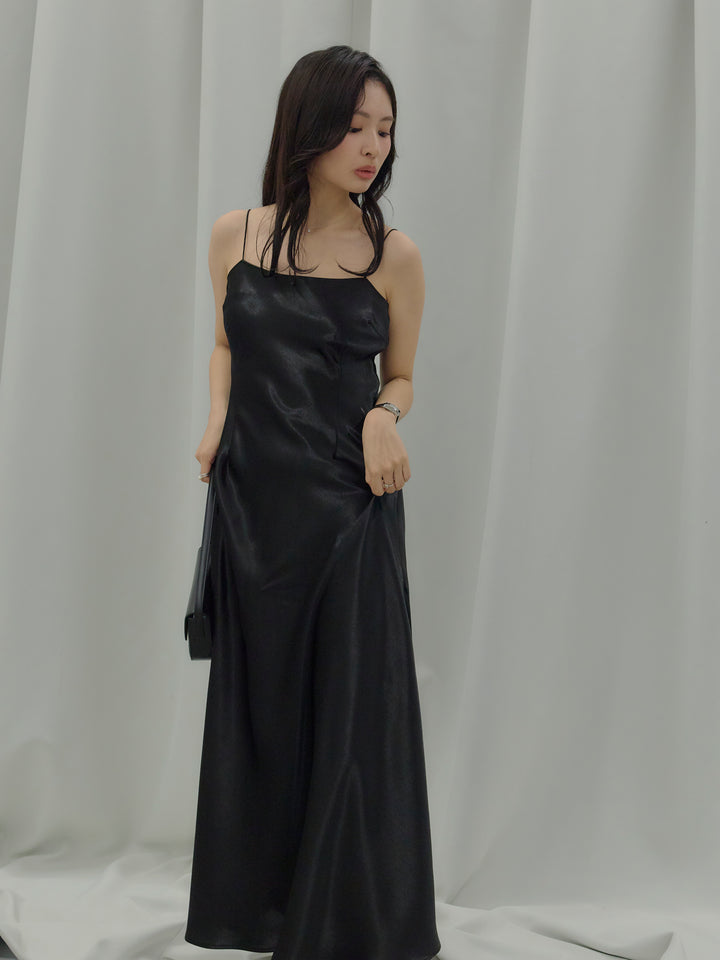 【SET】【Essential】Back open satin camisole dress+【Essential】Wrap design satin mermaid skirt(2set)