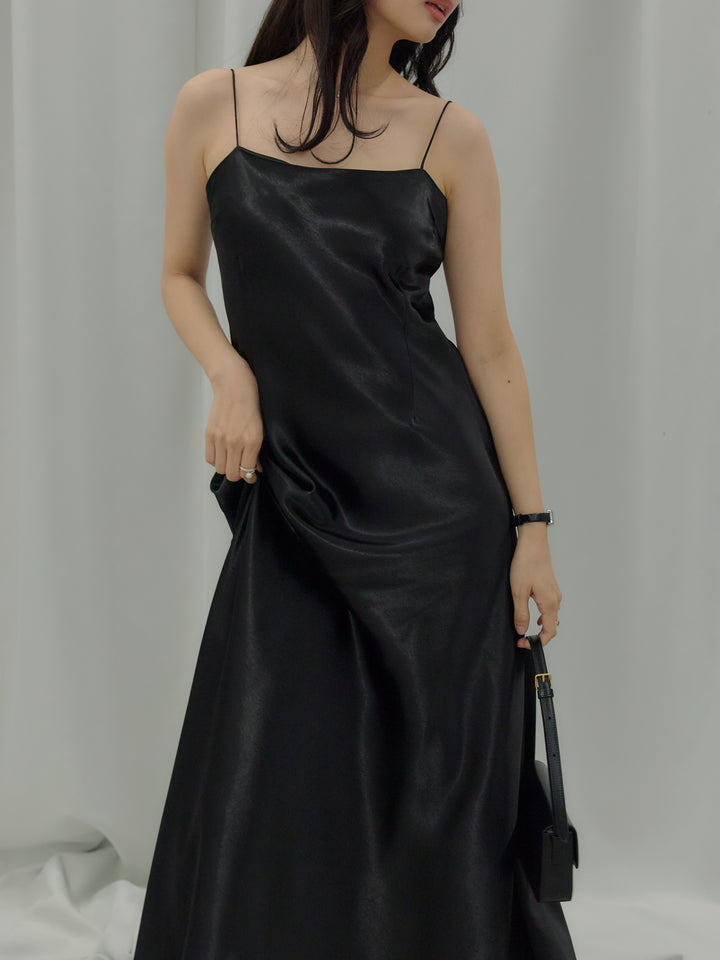 【SET】【Essential】Back open satin camisole dress+【Essential】Wrap design satin mermaid skirt(2set)