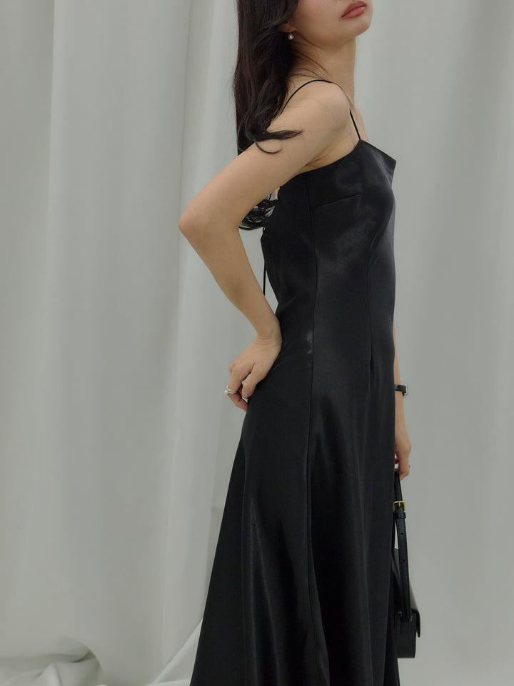 【SET】【Essential】Back open satin camisole dress+【Essential】Wrap design satin mermaid skirt(2set)