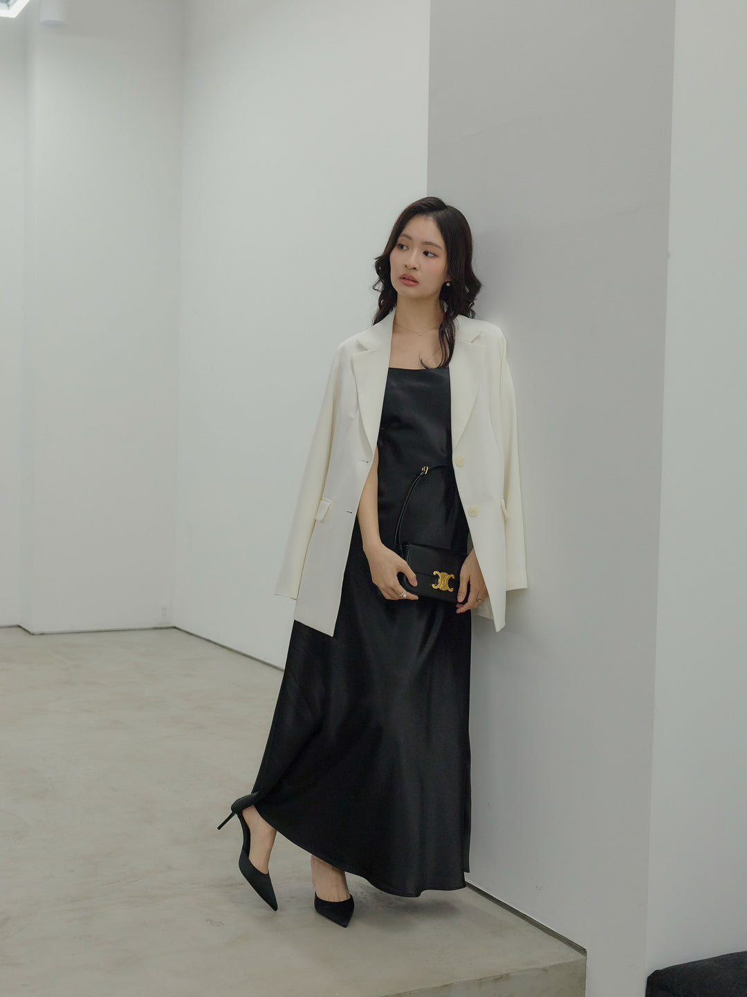 【SET】【Essential】Authentic jacket+【Essential】Back open satin camisole dress(2set)