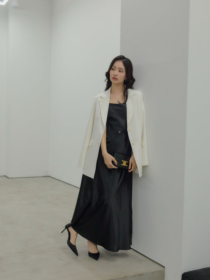 【SET】【Essential】Authentic jacket+【Essential】Back open satin camisole dress(2set)