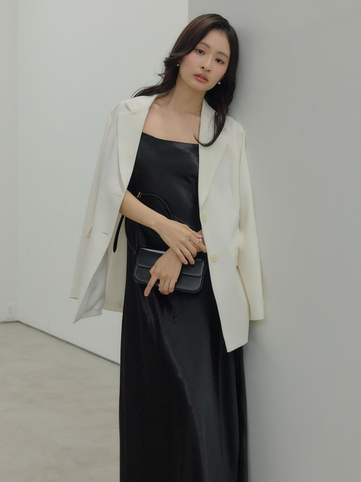 【SET】【Essential】Authentic jacket+【Essential】Back open satin camisole dress(2set)