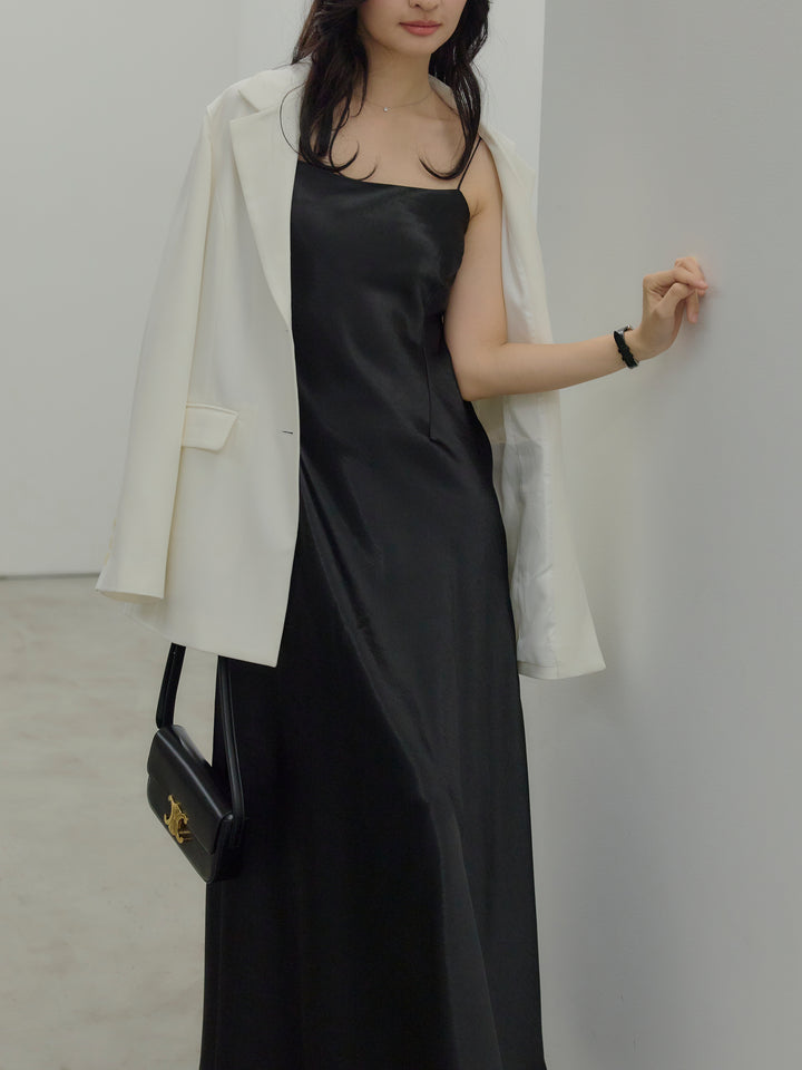 【Essential】Back open satin camisole dress