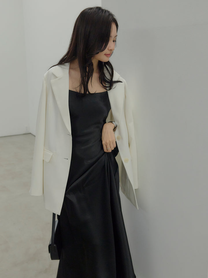 【Essential】Back open satin camisole dress