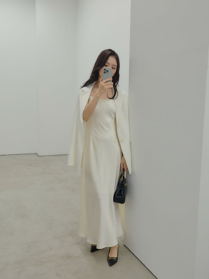 【SET】【Essential】Authentic jacket+【Essential】Back open satin camisole dress(2set)