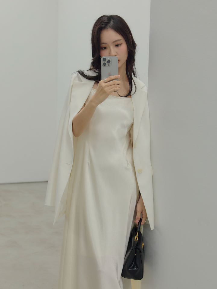 【SET】【Essential】Authentic jacket+【Essential】Back open satin camisole dress(2set)