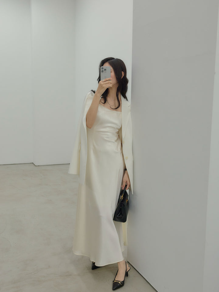 【SET】【Essential】Authentic jacket+【Essential】Back open satin camisole dress(2set)