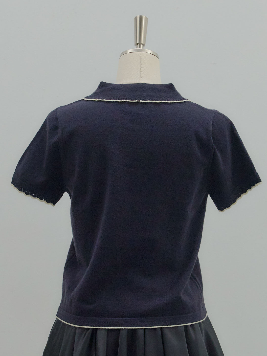 配色ポロハーフニットトップス