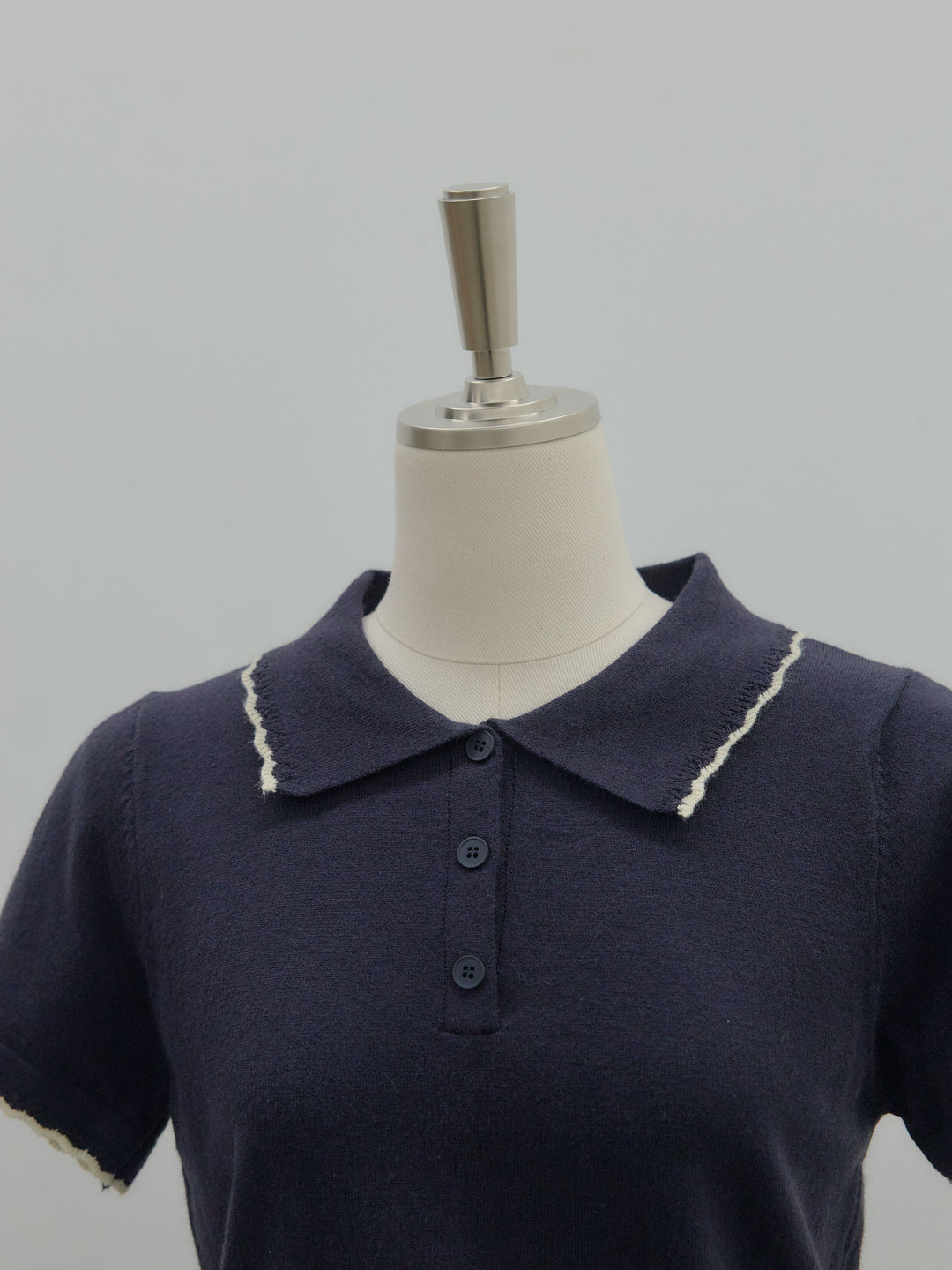 配色ポロハーフニットトップス