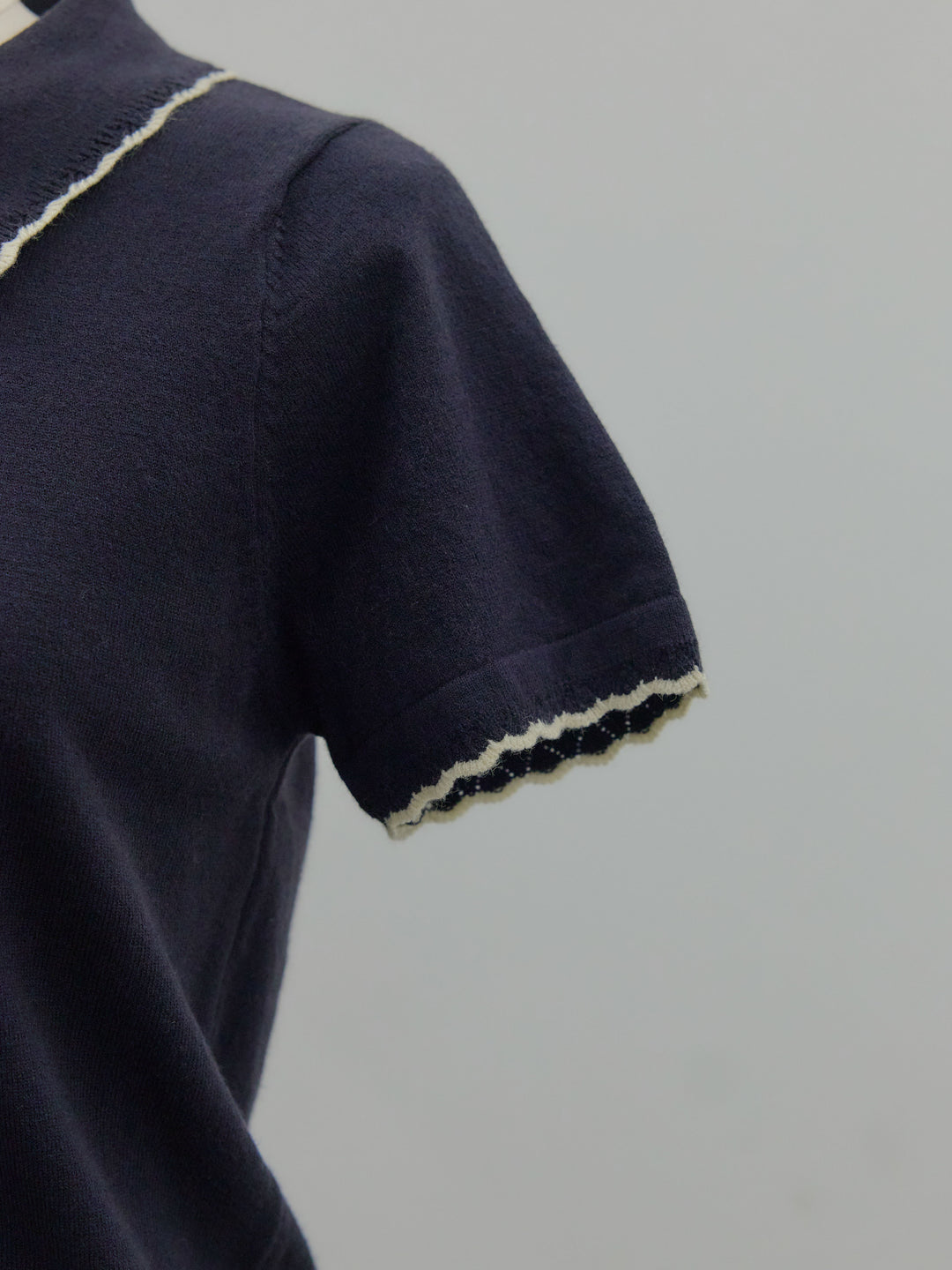 配色ポロハーフニットトップス