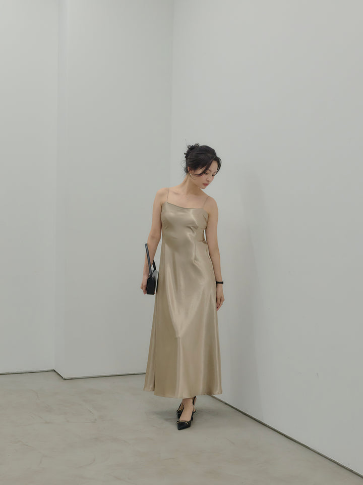 【SET】【Essential】Back open satin camisole dress+【Essential】Wrap design satin mermaid skirt(2set)