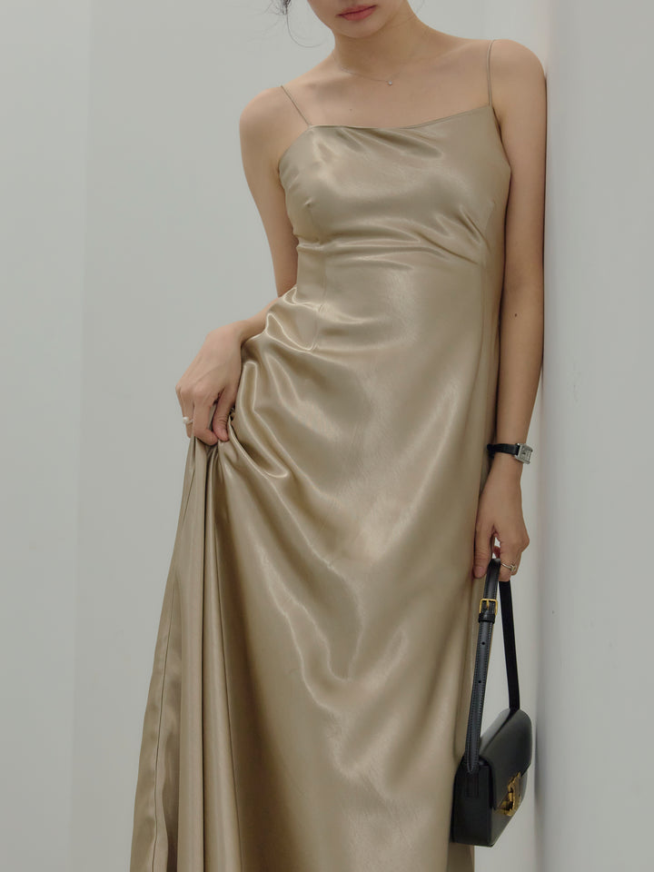 【SET】【Essential】Back open satin camisole dress+【Essential】Wrap design satin mermaid skirt(2set)