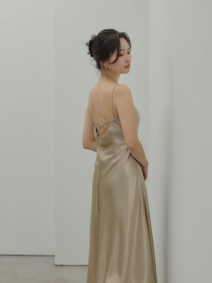 【SET】【Essential】Back open satin camisole dress+【Essential】Wrap design satin mermaid skirt(2set)