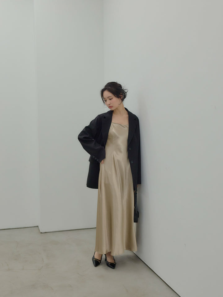 【SET】【Essential】Authentic jacket+【Essential】Back open satin camisole dress(2set)